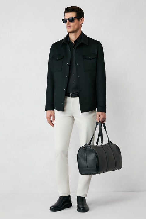 Black Long Sleeve Regular Fit Classic Collar Cotton Easy Iron Pocketed Oxford Four Season Shirt