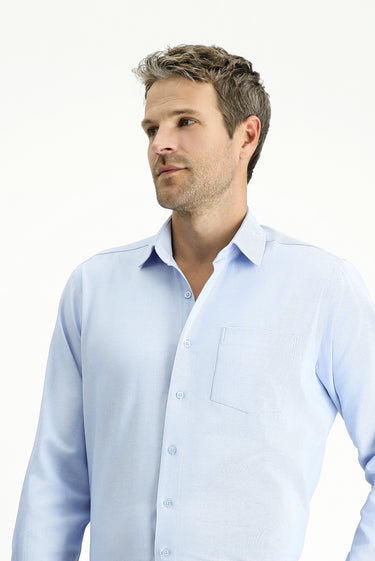 Açık Mavi Uzun Kol Regular Fit Klasik Yaka Pamuklu Kolay Ütülenebilir 4 Mevsim Oxford Gömlek