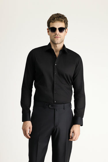 Siyah Uzun Kol Slim Fit Dar Kesim Klasik Pamuk Gömlek