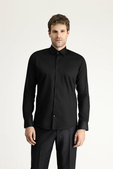 Siyah Uzun Kol Slim Fit Dar Kesim Klasik Pamuk Gömlek