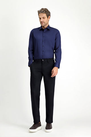 Koyu Lacivert Uzun Kol Slim Fit Dar Kesim Klasik Nano Care Su İtici Leke Tutmaz 4 Mevsim Pamuk Gömlek