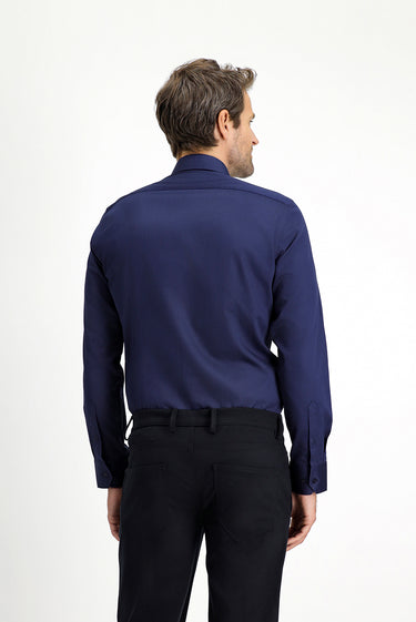 Koyu Lacivert Uzun Kol Slim Fit Dar Kesim Klasik Pamuk Gömlek