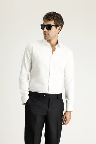 Beyaz Uzun Kol Slim Fit Dar Kesim Klasik Nano Care Su İtici Leke Tutmaz 4 Mevsim Pamuk Gömlek