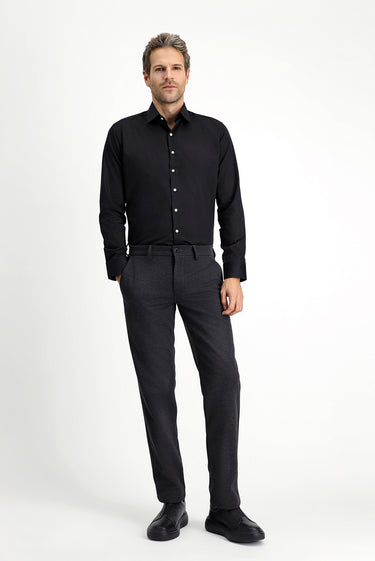 Siyah Uzun Kol Slim Fit Dar Kesim Klasik Pamuk Gömlek
