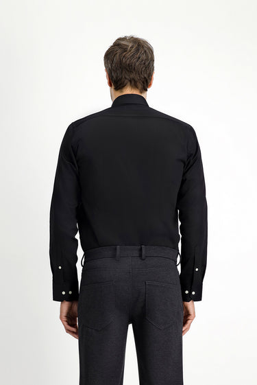 Siyah Uzun Kol Slim Fit Dar Kesim Klasik Pamuk Gömlek