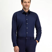 Koyu Lacivert Uzun Kol Slim Fit Dar Kesim Klasik Pamuk Gömlek
