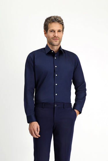 Koyu Lacivert Uzun Kol Slim Fit Dar Kesim Klasik Pamuk Gömlek