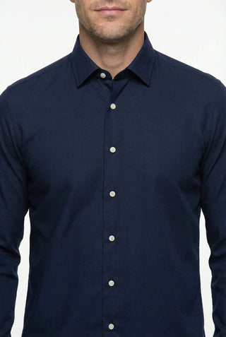 Koyu Lacivert Uzun Kol Slim Fit Dar Kesim Klasik Nano Care Su İtici Leke Tutmaz 4 Mevsim Pamuk Gömlek