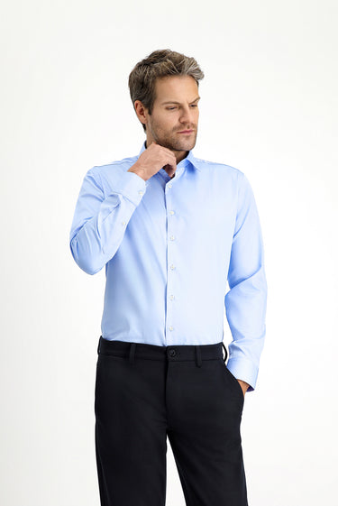 Açık Mavi Uzun Kol Slim Fit Dar Kesim Klasik Pamuk Gömlek