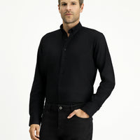 Black Long Sleeve Slim Fit Narrow Cut Cotton 4 Seasons Oxford Shirt