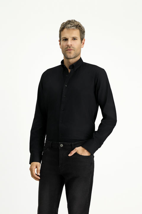 Black Long Sleeve Slim Fit Narrow Cut Cotton 4 Seasons Oxford Shirt