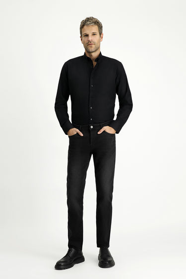 Siyah Uzun Kol Slim Fit Dar Kesim Pamuk Oxford Gömlek