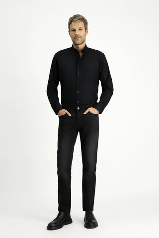 Siyah Uzun Kol Slim Fit Dar Kesim Pamuk 4 Mevsim Oxford Gömlek