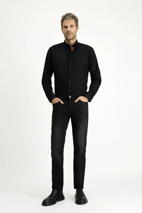 Black Long Sleeve Slim Fit Narrow Cut Cotton 4 Seasons Oxford Shirt