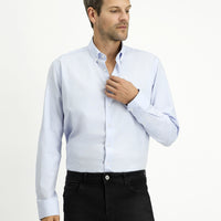 Açık Mavi Uzun Kol Slim Fit Dar Kesim Pamuk Oxford Gömlek