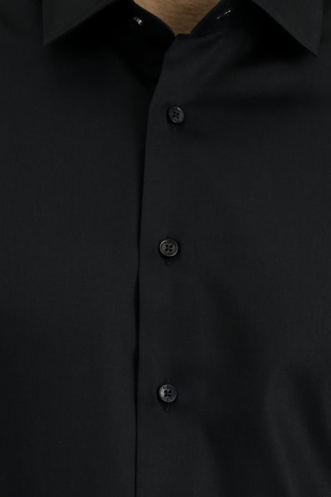 Black Long Sleeve Slim Fit Classic Non-Iron Satin Cotton Shirt