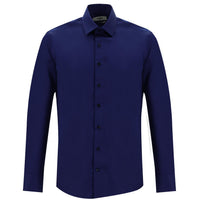 Medium Navy Long Sleeve Slim Fit Classic Non-Iron Satin Cotton Shirt
