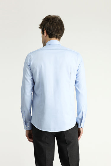 Uçuk Mavi Uzun Kol Slim Fit Dar Kesim Klasik Non Iron Saten Pamuklu Gömlek