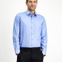 Açık Mavi Uzun Kol Slim Fit Dar Kesim Klasik Non Iron Saten Pamuklu Gömlek