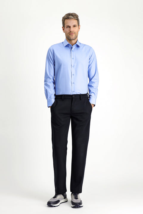 Açık Mavi Uzun Kol Slim Fit Dar Kesim Klasik Non Iron Saten Pamuklu Gömlek