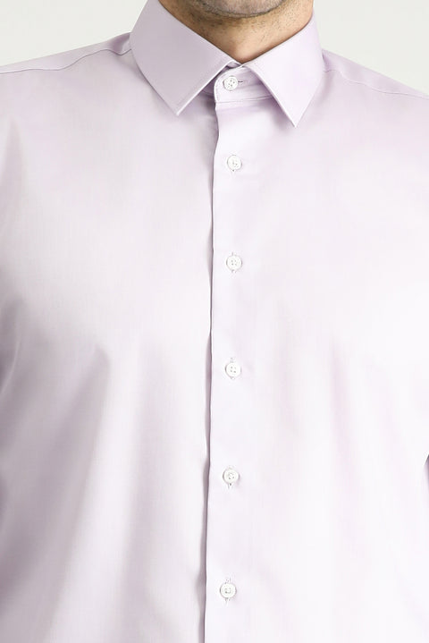 Lila Uzun Kol Slim Fit Dar Kesim Klasik Non Iron Saten Pamuklu Gömlek