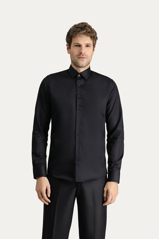 Siyah Uzun Kol Slim Fit Dar Kesim Non Iron Klasik Pamuklu Gömlek