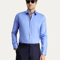 Koyu Mavi Uzun Kol Slim Fit Dar Kesim Non Iron Klasik Pamuklu Gömlek
