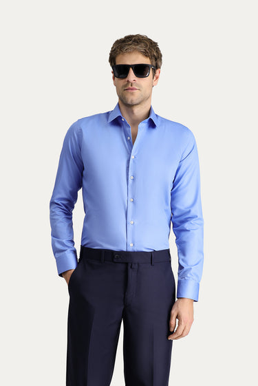 Koyu Mavi  Uzun Kol Slim Fit Dar Kesim Non Iron Klasik Pamuklu Gömlek