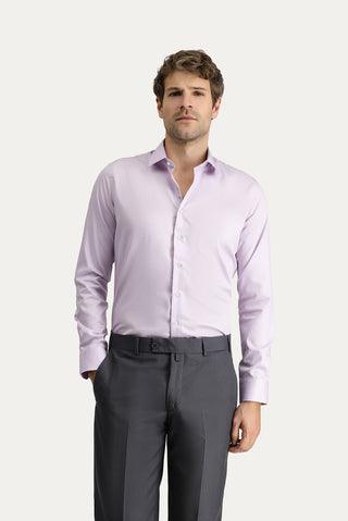 Lila Uzun Kol Slim Fit Dar Kesim Non Iron Klasik Pamuklu Gömlek