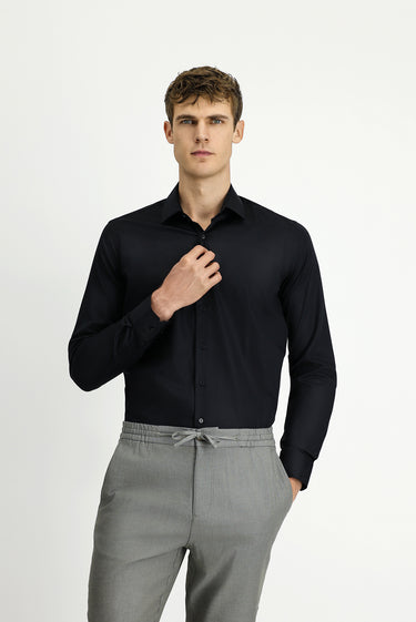 Siyah Uzun Kol Slim Fit Dar Kesim Non Iron Klasik Pamuklu Gömlek