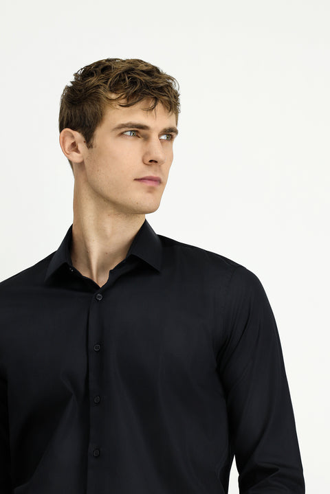 Black Long Sleeve Slim Fit Non-Iron Classic Cotton Shirt