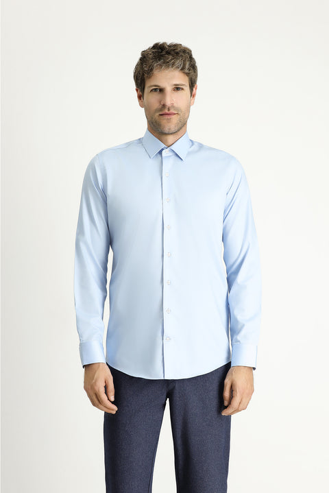 Light Blue Long Sleeve Slim Fit Narrow Cut Non-Iron Classic Cotton Shirt
