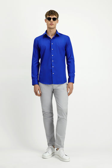 Saks Mavi Uzun Kol Slim Fit Dar Kesim Klasik Non Iron Pamuklu Gömlek