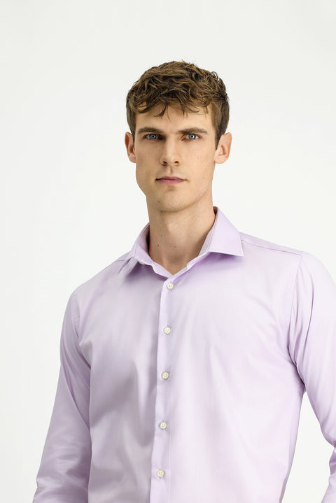 Lila Uzun Kol Slim Fit Dar Kesim Klasik Non Iron Pamuklu Gömlek