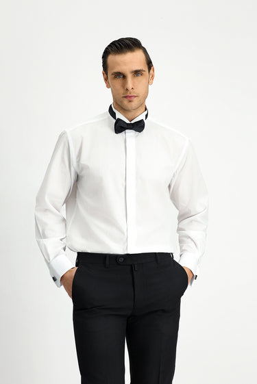 Beyaz Ata Yaka Klasik Pamuk Gömlek