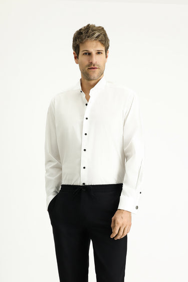 Beyaz Ata Yaka Klasik Pamuk Gömlek