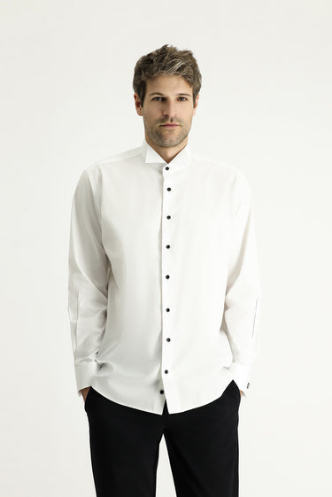 Beyaz Ata Yaka Klasik Pamuk Gömlek