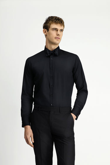 Siyah Uzun Kol Klasik Desenli Non Iron Pamuklu Gömlek