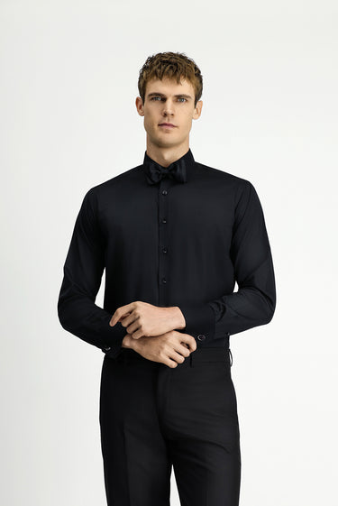 Siyah Uzun Kol Klasik Desenli Non Iron Pamuklu Gömlek