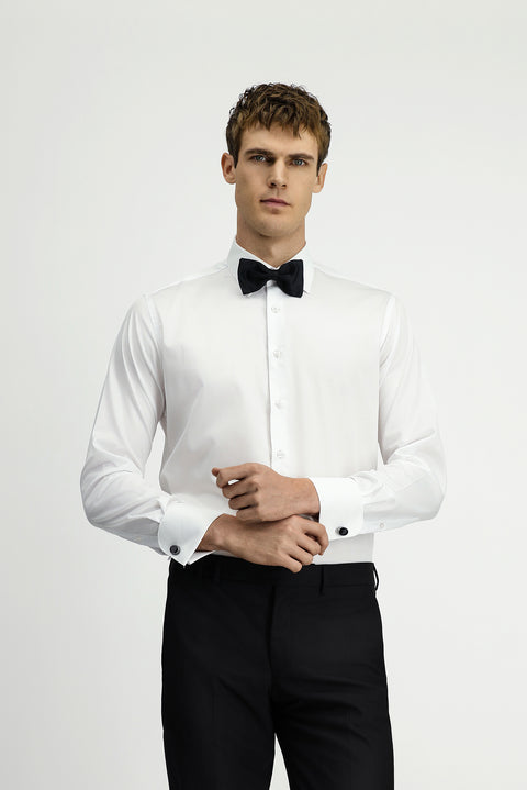 White Long-Sleeve Classic Patterned Non-Iron Cotton Shirt