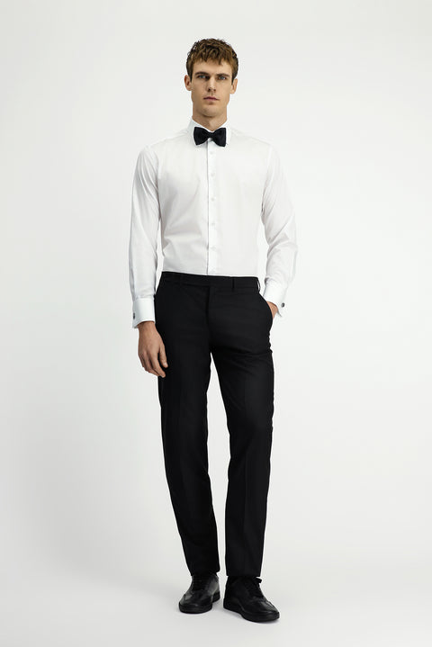 White Long-Sleeve Classic Patterned Non-Iron Cotton Shirt