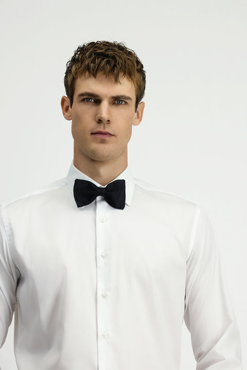 White Long-Sleeve Classic Patterned Non-Iron Cotton Shirt