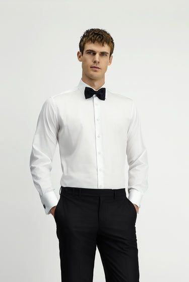 Beyaz Uzun Kol Klasik Desenli Non Iron Pamuklu Gömlek