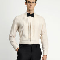Light Beige Long Sleeve Classic Pleated Linen Shirt