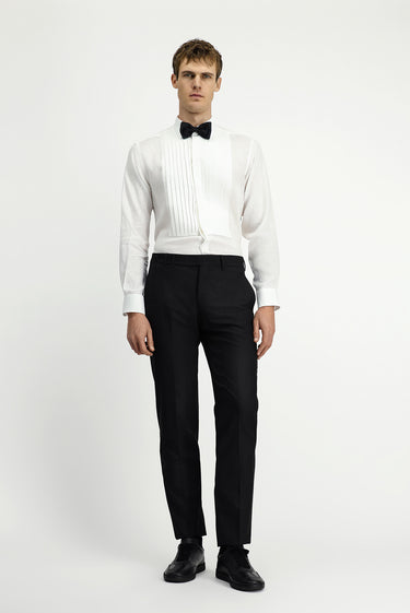 Beyaz Uzun Kol Klasik Piliseli Keten Gömlek