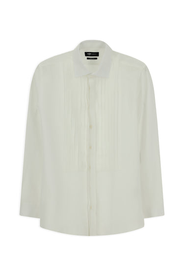 Beyaz Uzun Kol Klasik Piliseli Keten Gömlek