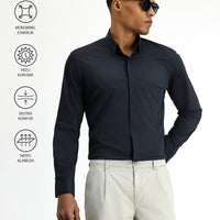 Siyah Techno-Line Uzun Kol Slim Fit Dar Kesim Likralı Gömlek