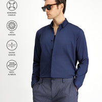 Koyu Lacivert Techno-Line Uzun Kol Slim Fit Dar Kesim Likralı Gömlek