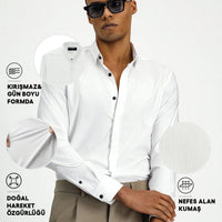 White Techno-Line Long Sleeve Slim Fit Narrow Cut Lycra Shirt
