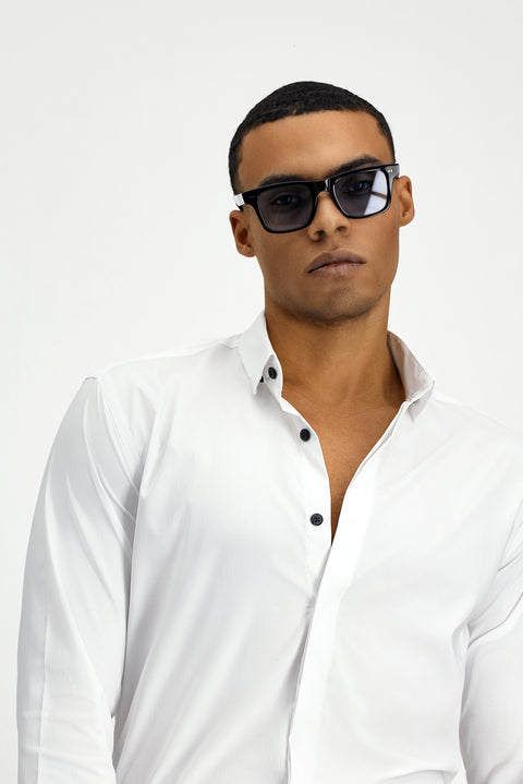 White Techno-Line Long Sleeve Slim Fit Narrow Cut Lycra Shirt